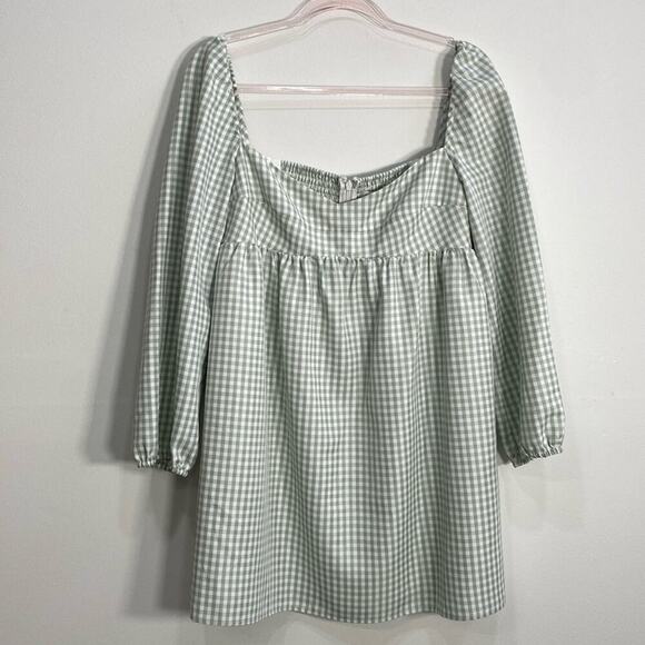 Gianni Bini Gingham Babydoll Dress Women's 10 Green - Picture 2 of 12